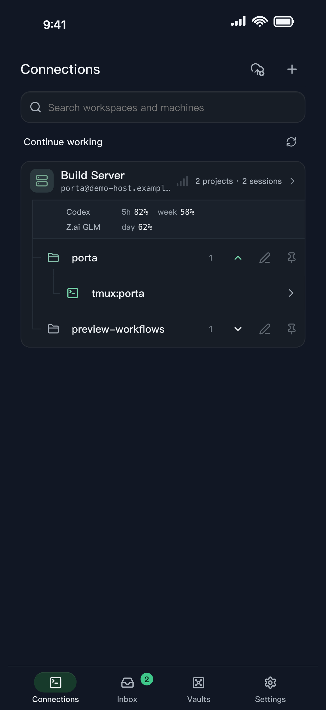 Porta mapping remote hosts, projects, tmux sessions, and coding-agent work on a phone